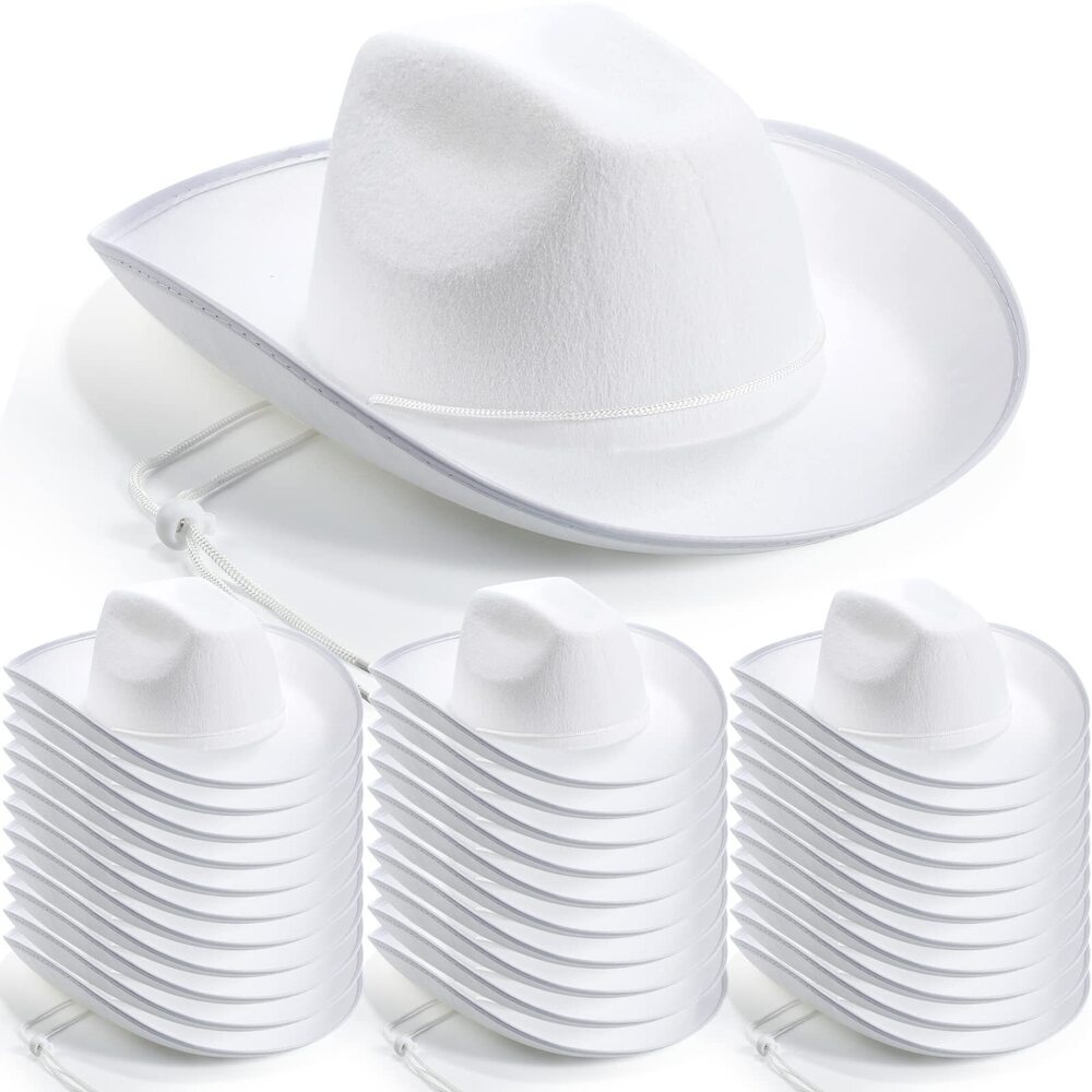 4028 22 Pcs White Cowboy Hat Western Plain Cowboy Hats with Adjustable Neck